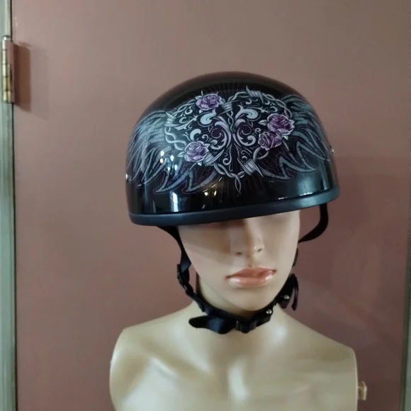 Purple Floral Open-Face Motorcycle Helmet for Women - Picture 7 of 10